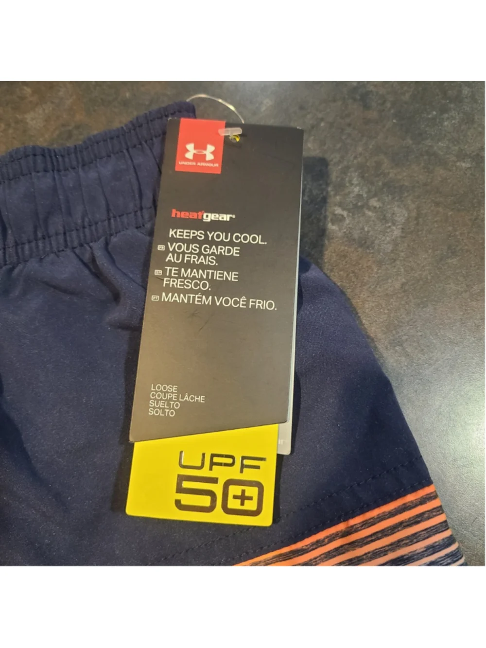 NEW Boys UNDER ARMOUR Orange Navy Blue Stripe Swim Shorts Trunks Sz Youth Sm 8